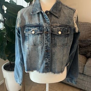 Cute rhinestones fringe denim jacket
